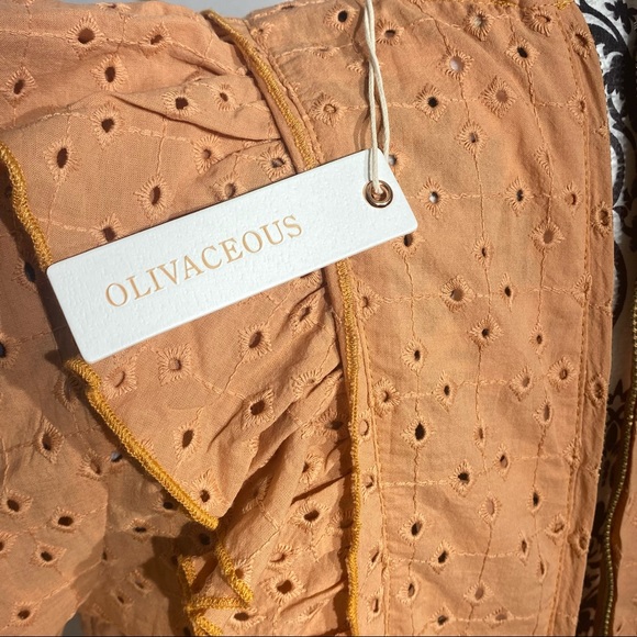 Olivaceous Mock Neck Long Sleeve Ruffled Eyelet Hobo Blouse Back Zippered NWT - Picture 9 of 9